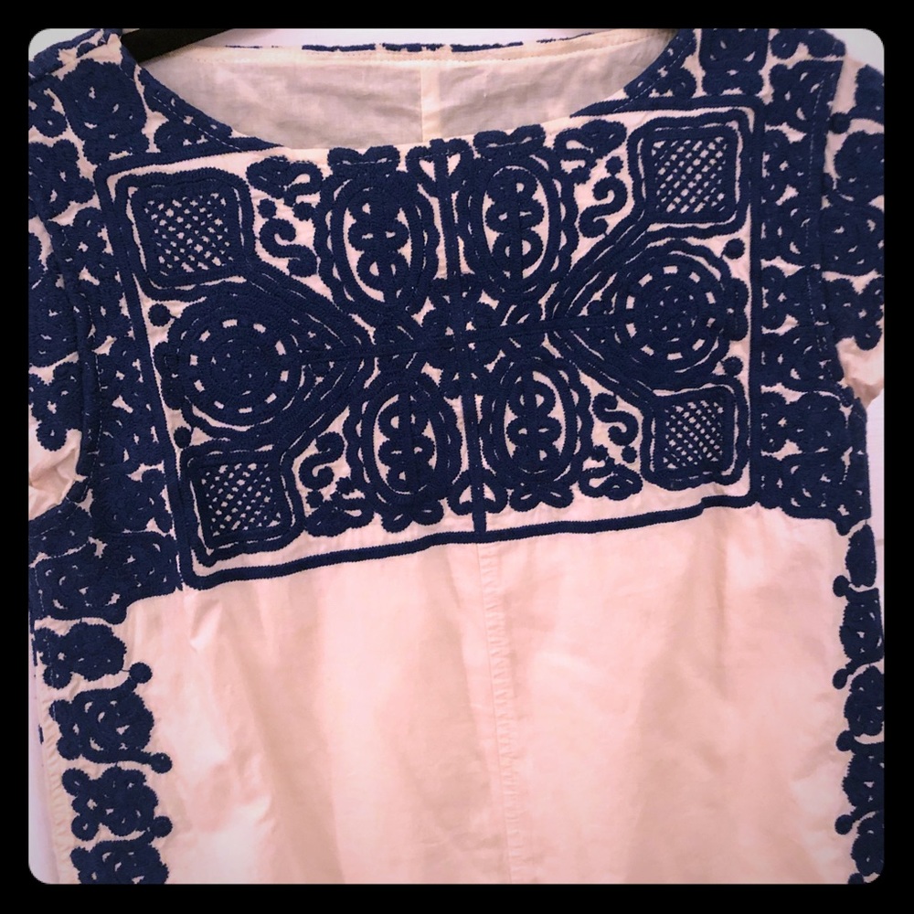 White Madewell dress with blue pattern